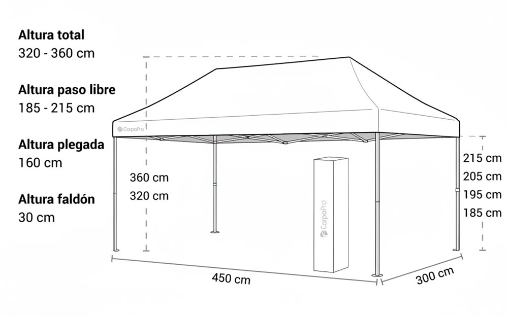 Plano técnico 3×4,5: dimensiones y alturas